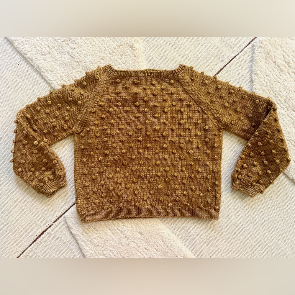 Misha & Puff Wool Bronze Brown Spun Gold Rose Popcorn Mock Neck Sweater PCP 7-8y